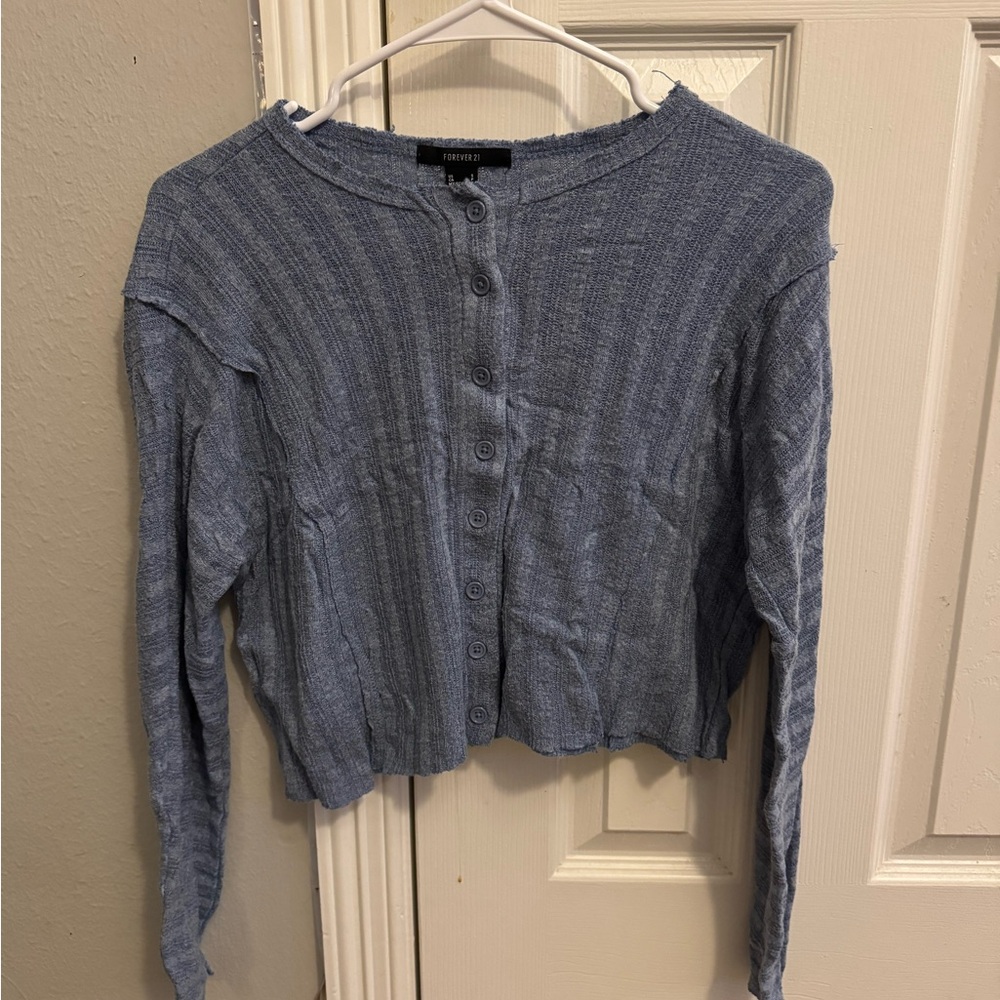 Forever 21 Denim Blue Cropped Cardigan